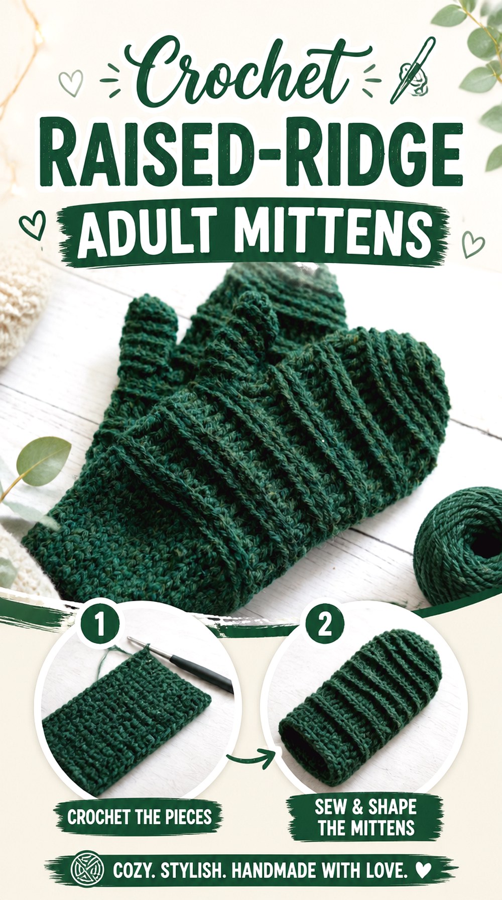 Crochet Raised Ridge Adult Mittens