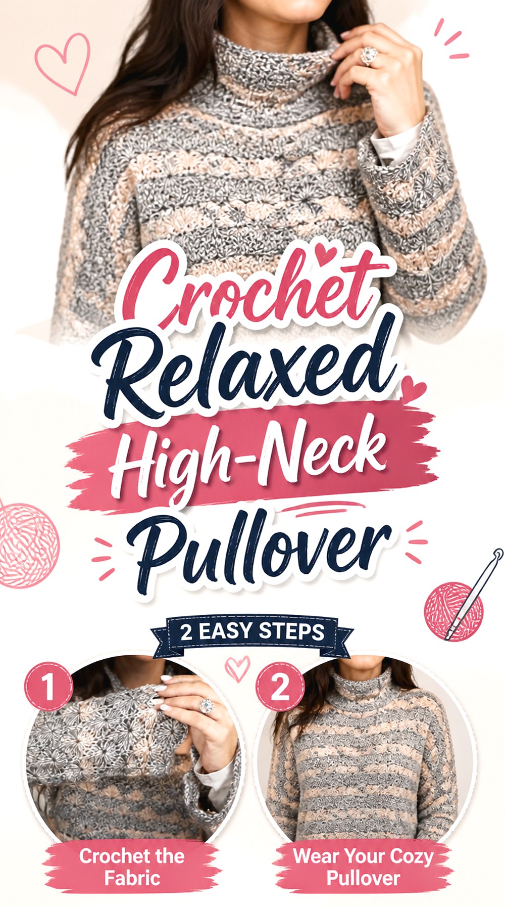 Crochet Relaxed High Neck Pullover