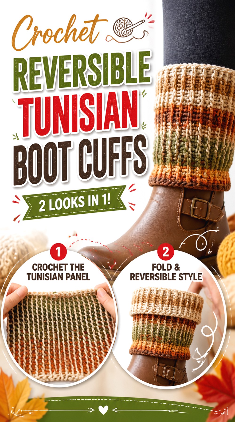 Crochet Reversible Tunisian Boot Cuffs