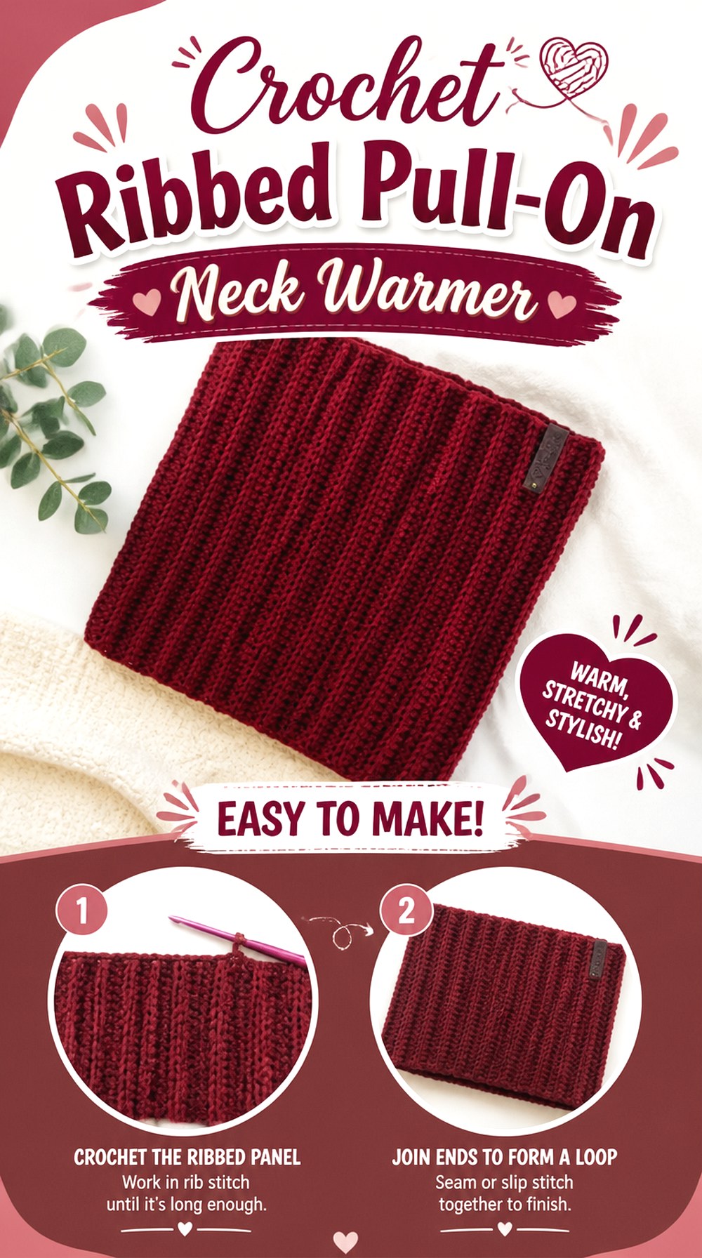 Crochet Ribbed Pull On Neck Warmer