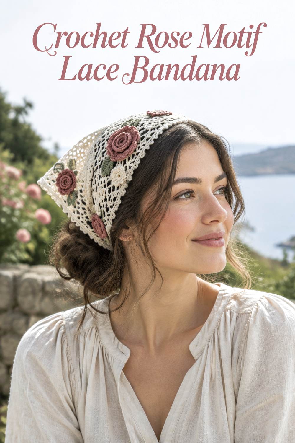 Crochet Rose Motif Lace Bandana