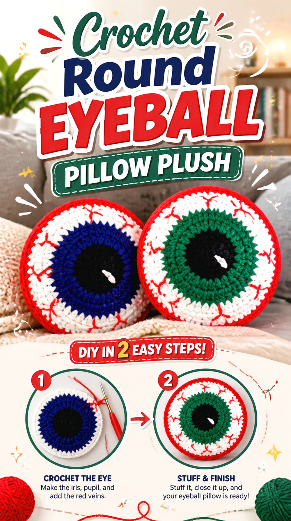 Crochet Round Eyeball Pillow Plush