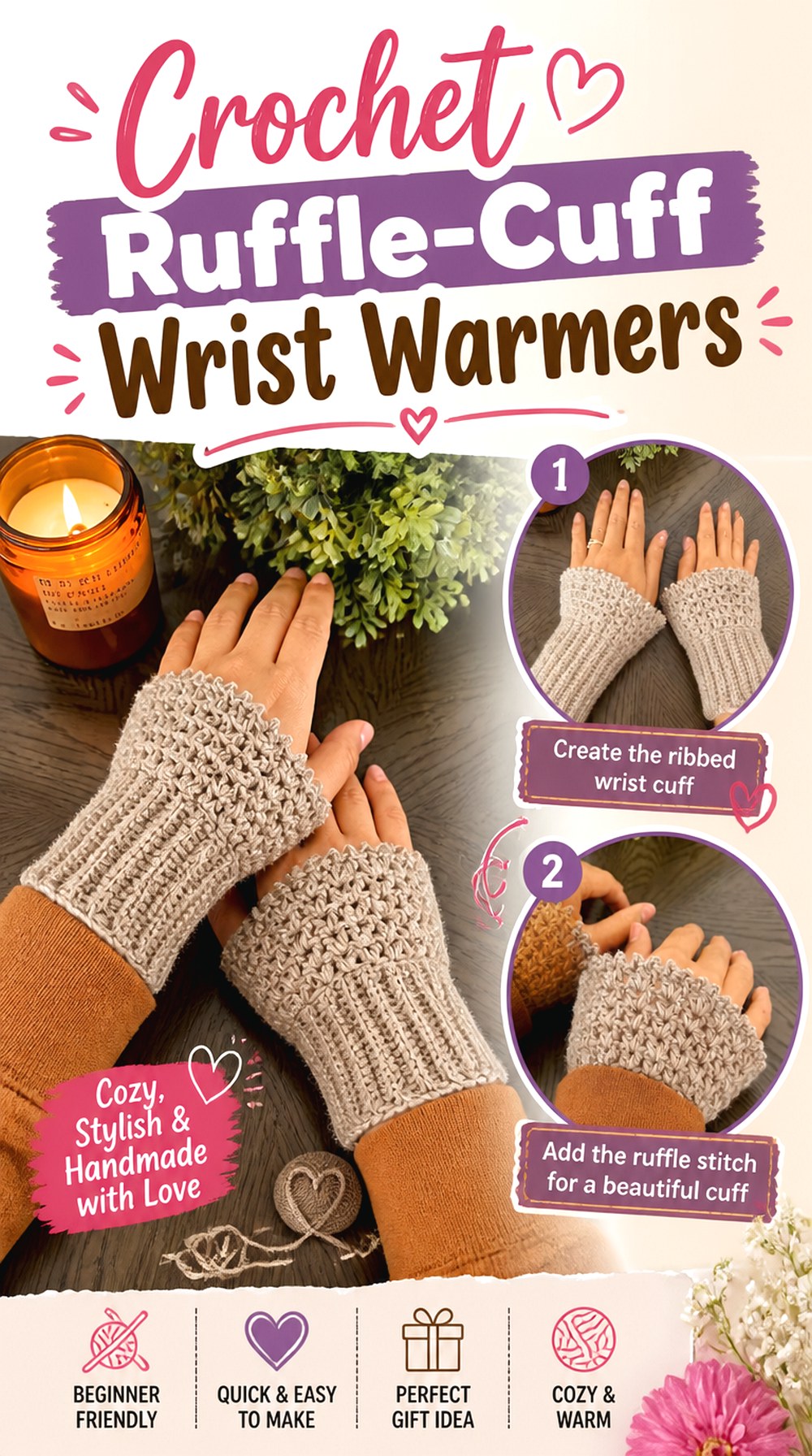Crochet Ruffle Cuff Wrist Warmers