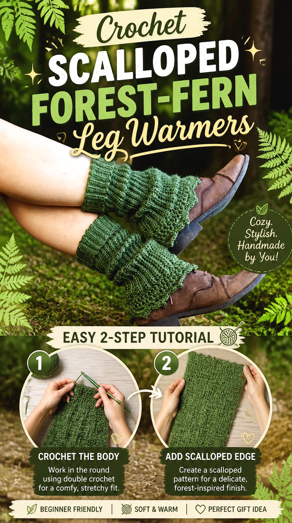 Crochet Scalloped Forest Fern Leg Warmers