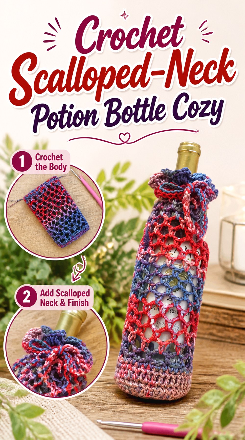 Crochet Scalloped Neck Potion Bottle Cozy