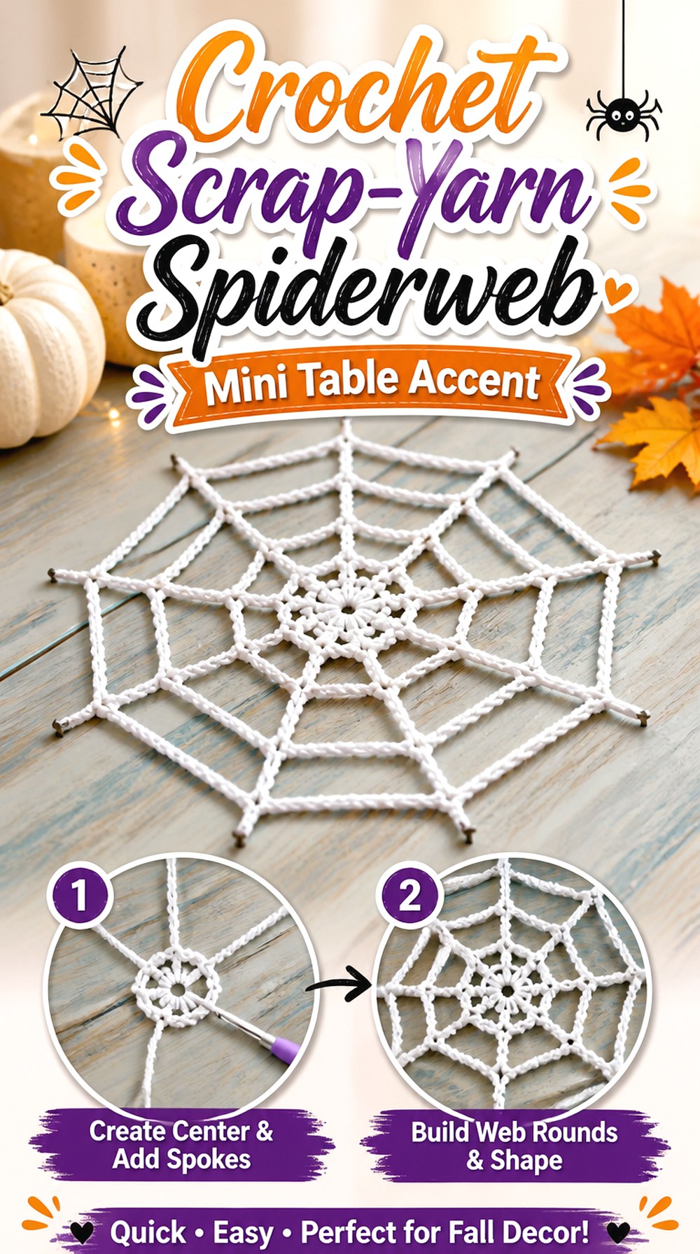 Crochet Scrap Yarn Spiderweb Mini Table Accent