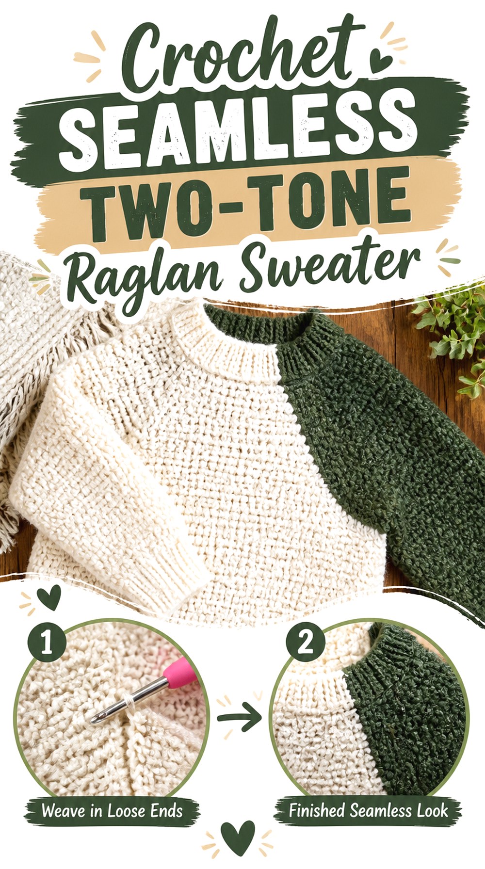 Crochet Seamless Two Tone Raglan Sweater