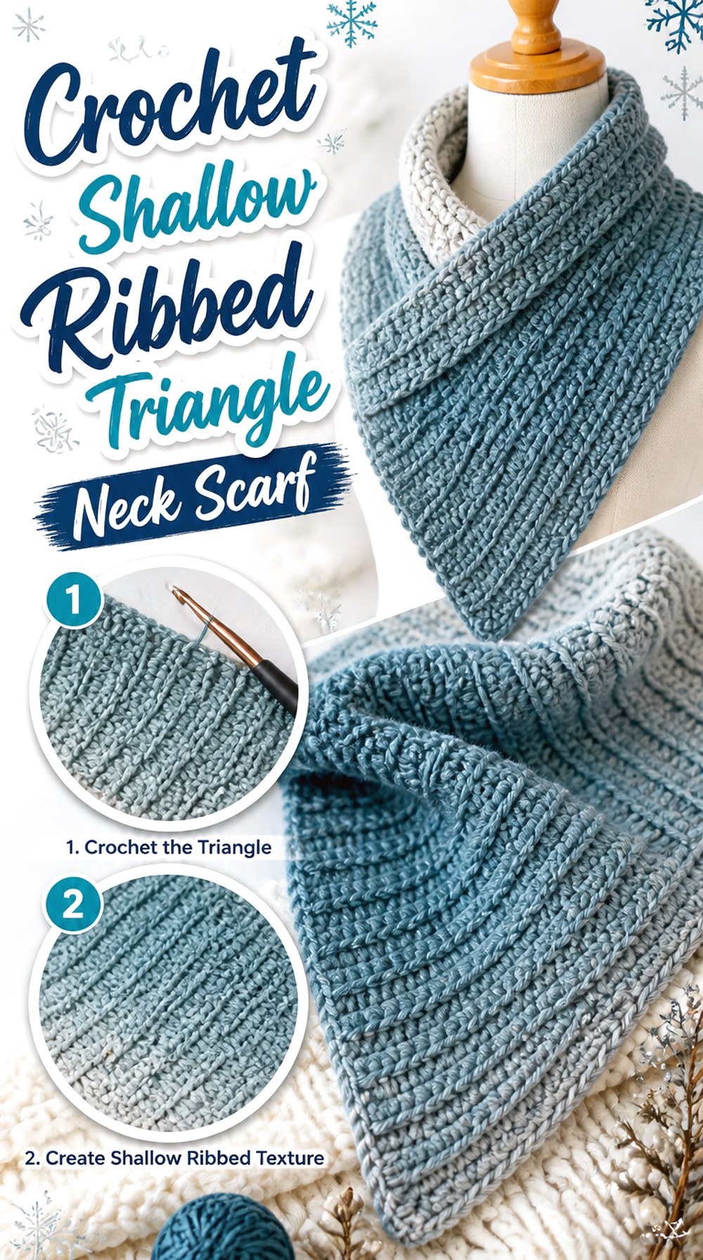 Crochet Shallow Ribbed Triangle Neck Scarf