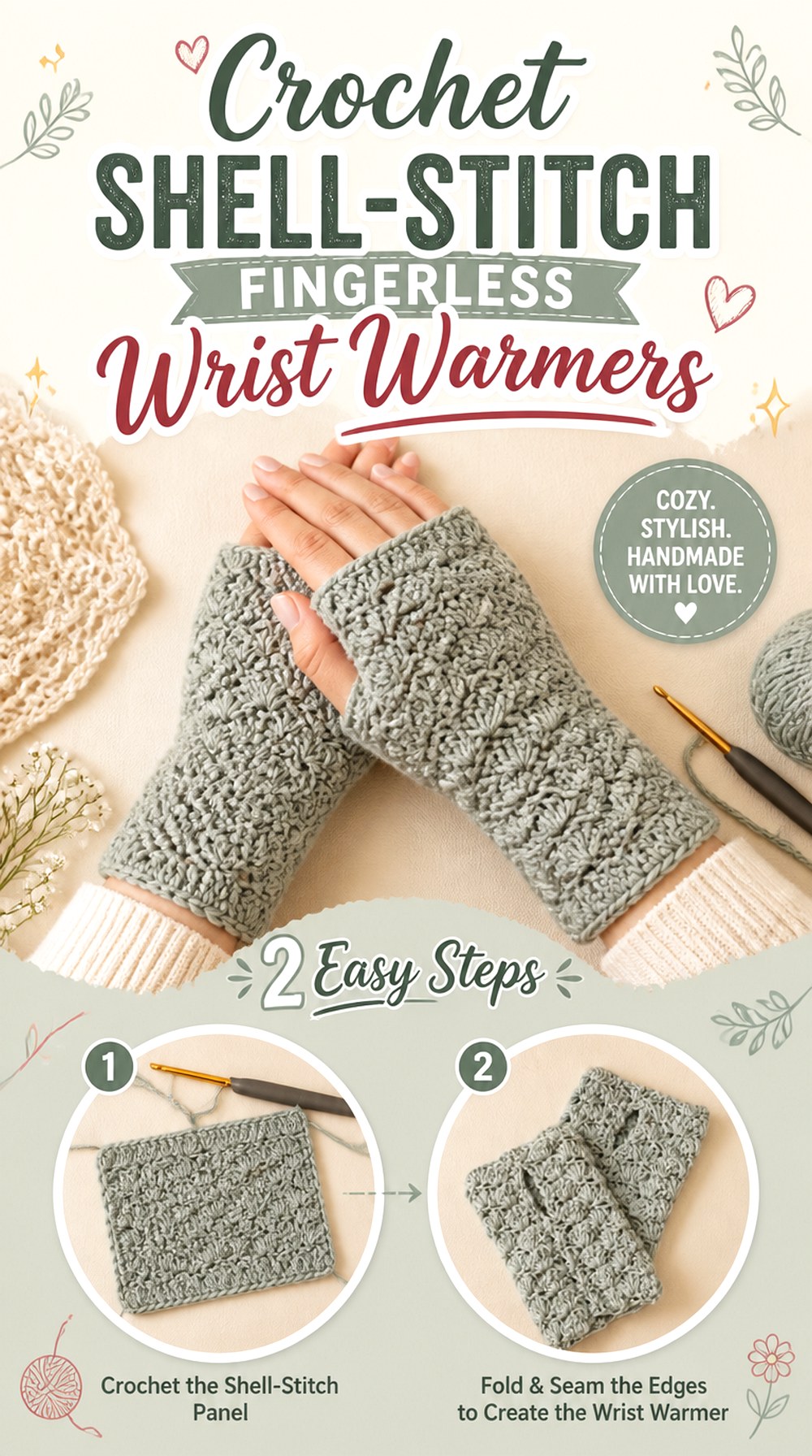 Crochet Shell Stitch Fingerless Wrist Warmers