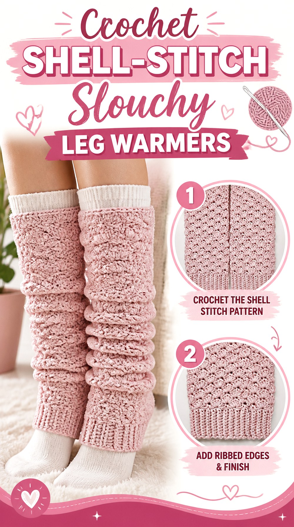 Crochet Shell Stitch Slouchy Leg Warmers