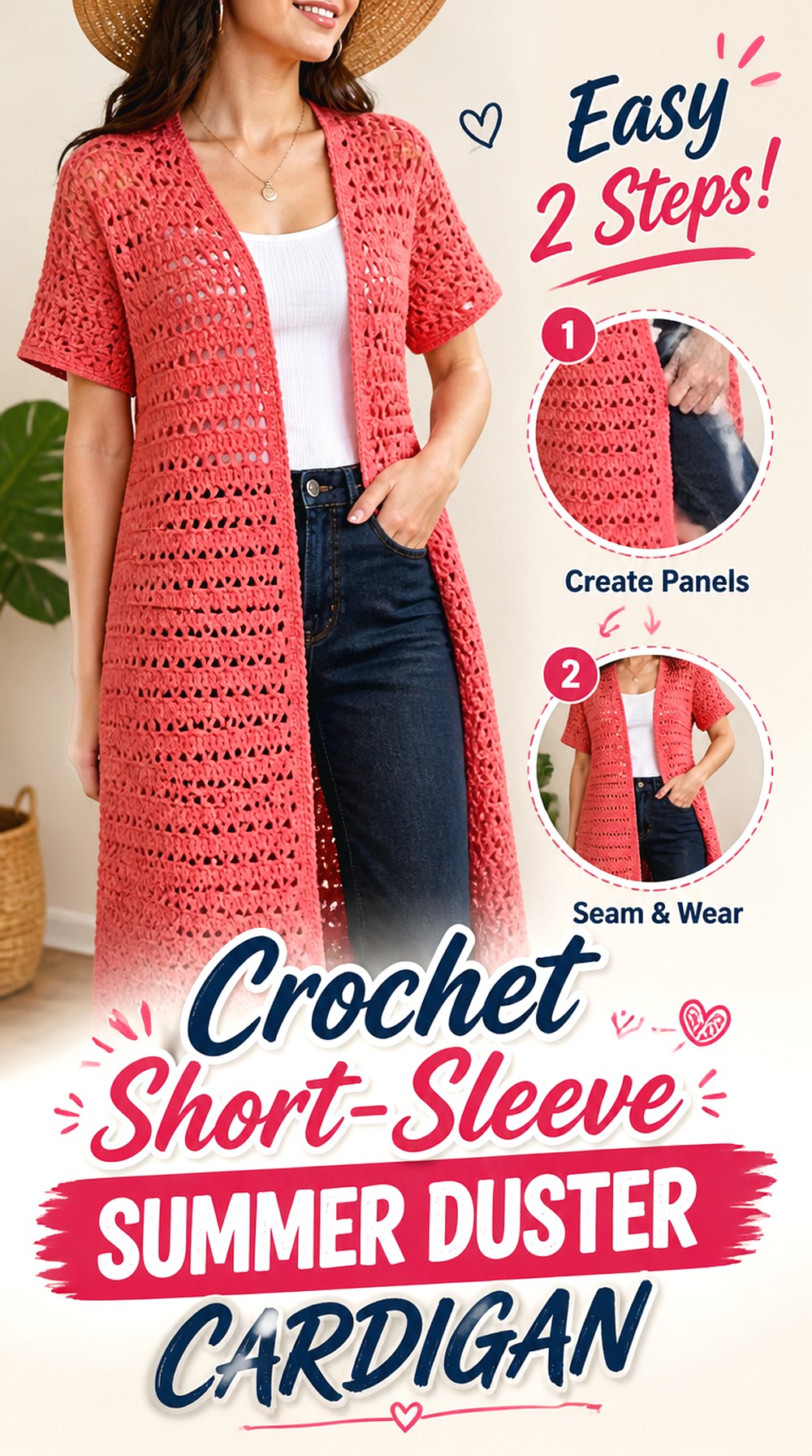 Crochet Short Sleeve Summer Duster Cardigan