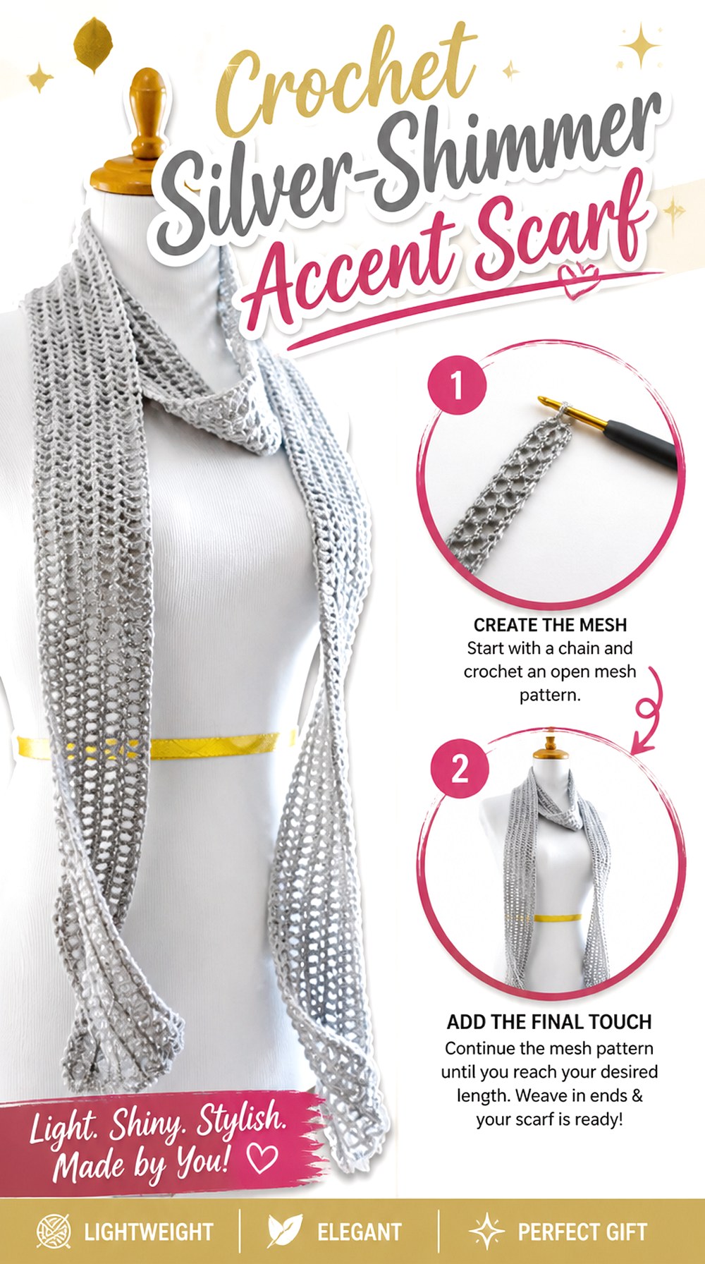 Crochet Silver Shimmer Accent Scarf