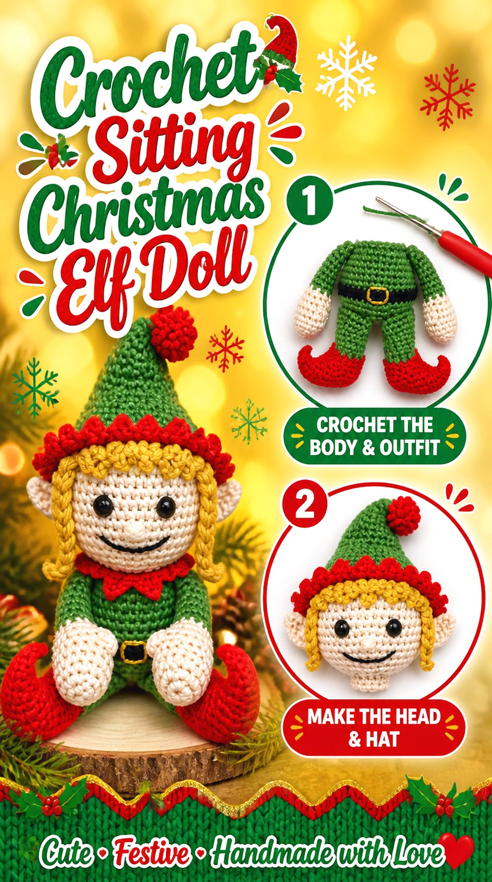 Crochet Sitting Christmas Elf Doll