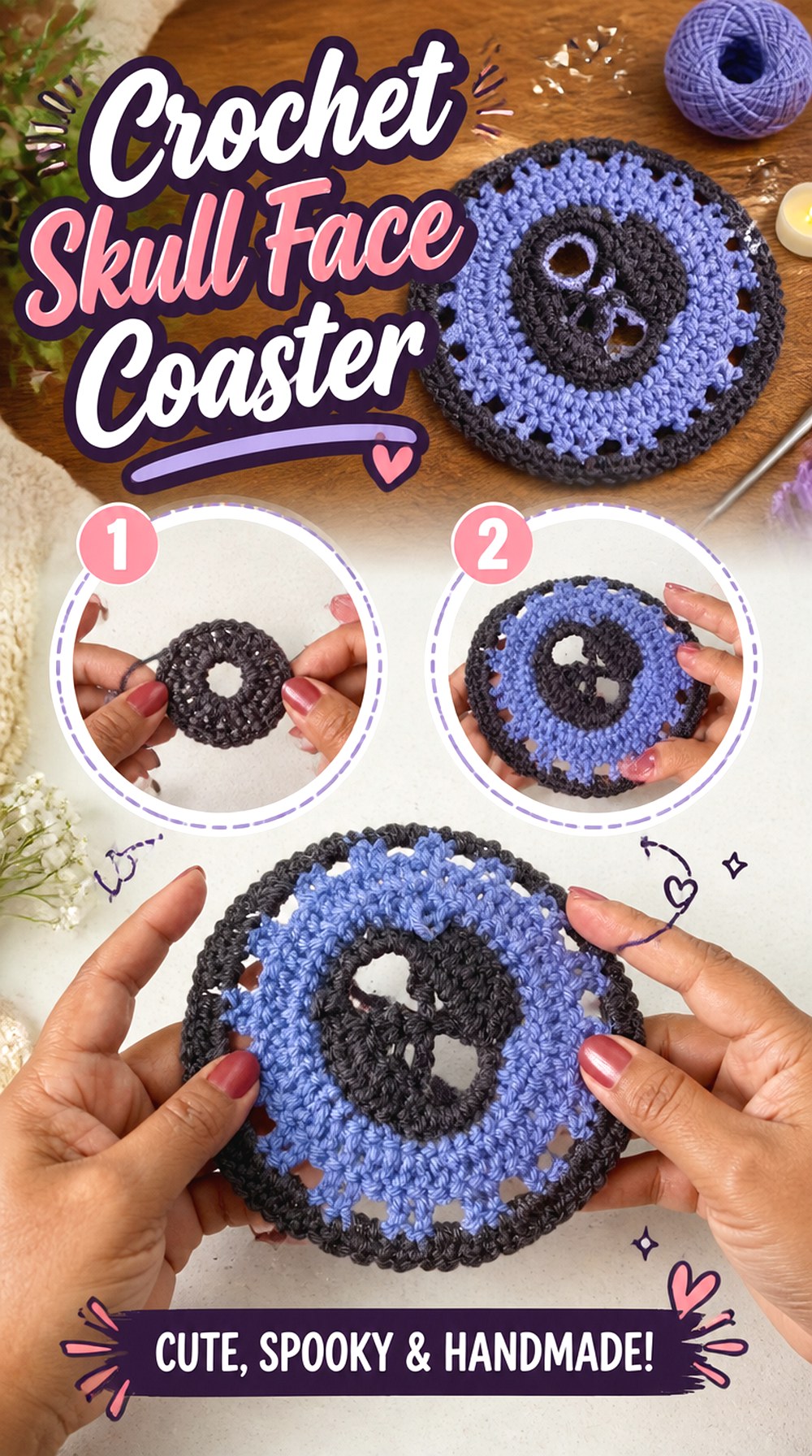 Crochet Skull Face Coaster