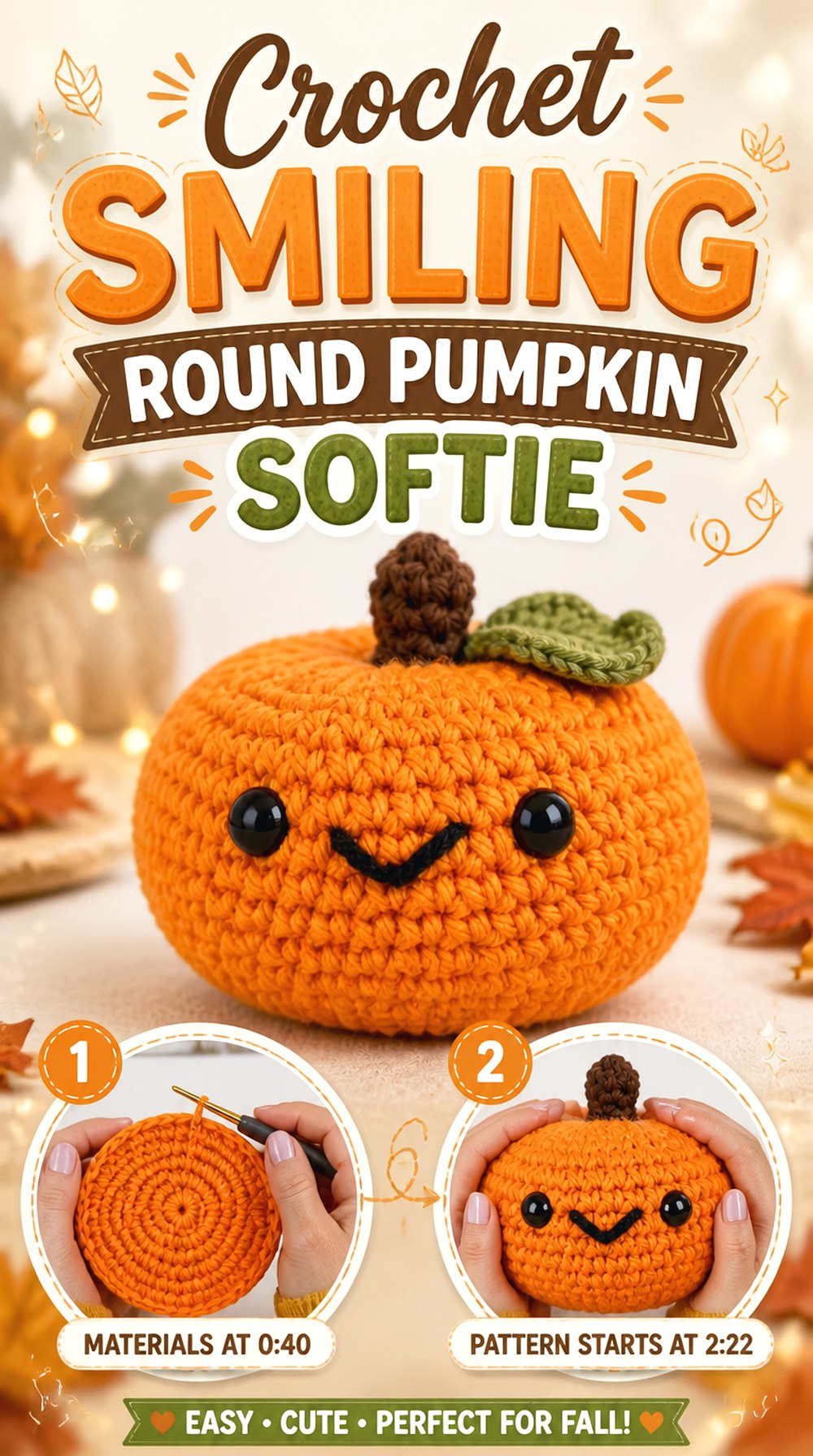 Crochet Smiling Round Pumpkin Softie