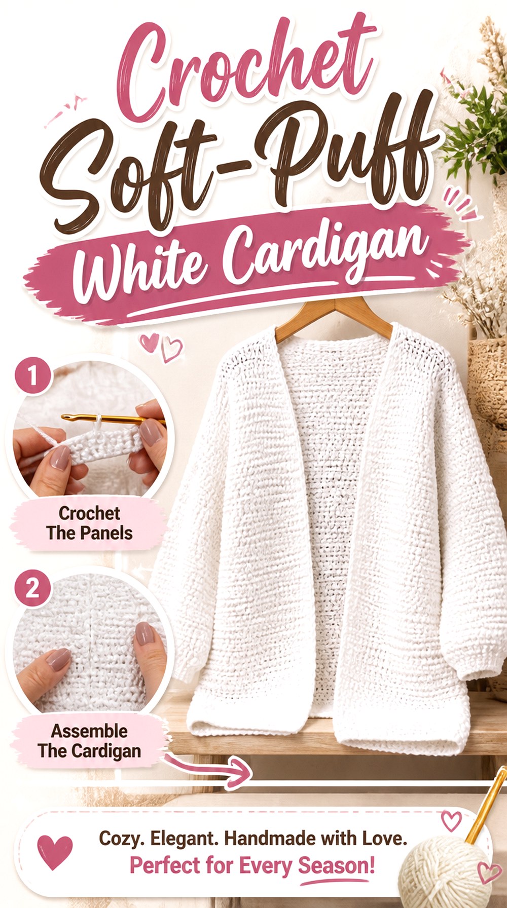 Crochet Soft Puff White Cardigan