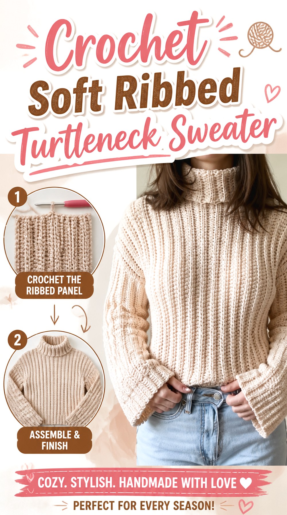 Crochet Soft Ribbed Turtleneck Sweater