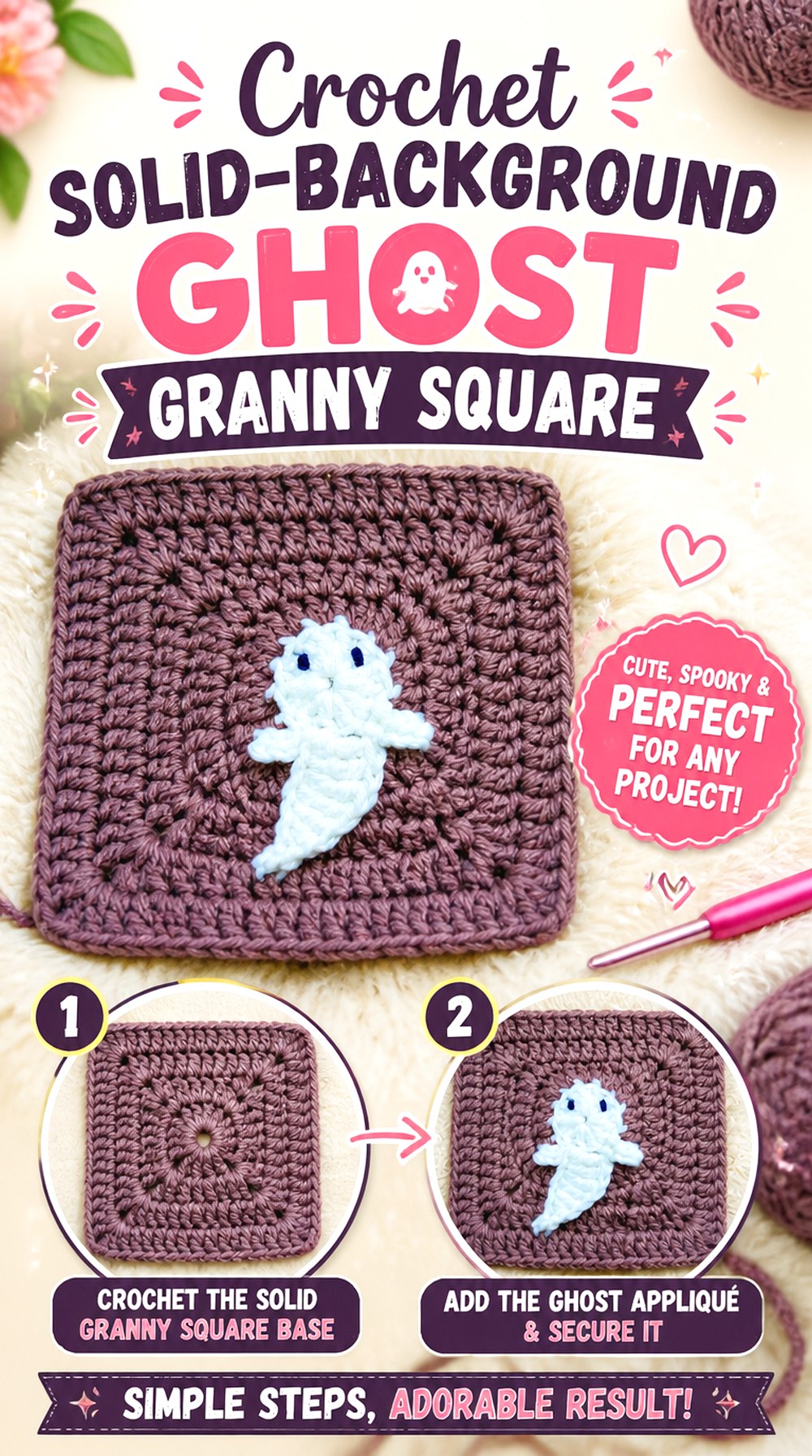 Crochet Solid Background Ghost Granny Square