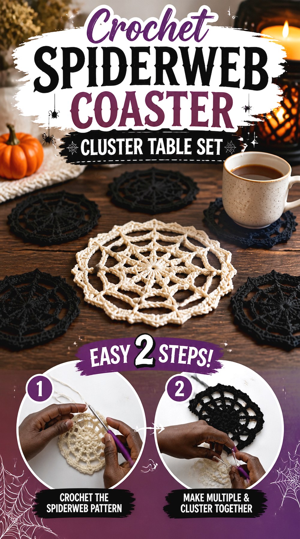 Crochet Spiderweb Coaster Cluster Table Set