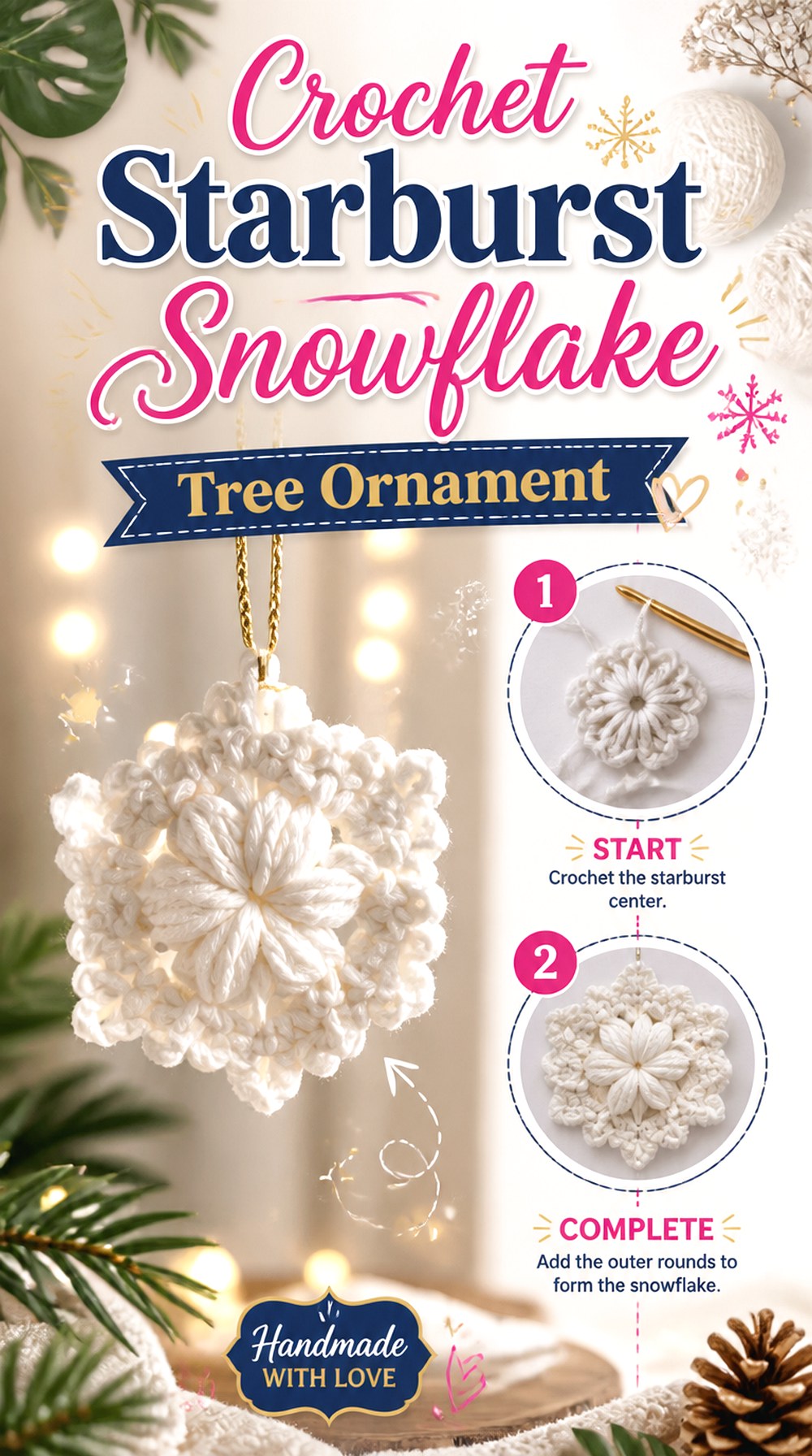 Crochet Starburst Snowflake Tree Ornament