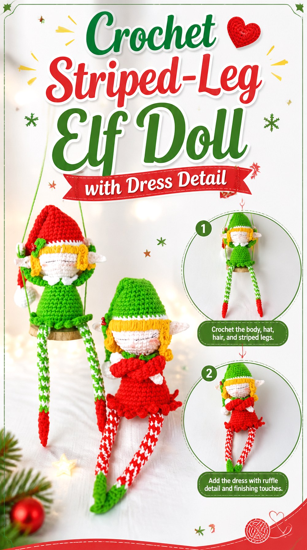 Crochet Striped Leg Elf Doll with Dress Detail