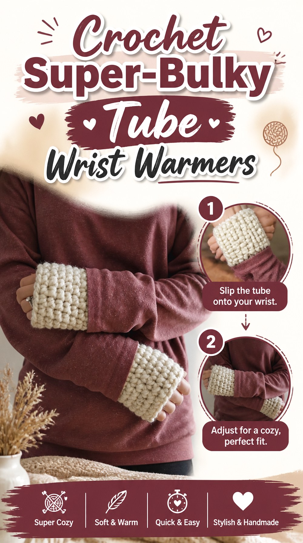 Crochet Super Bulky Tube Wrist Warmers