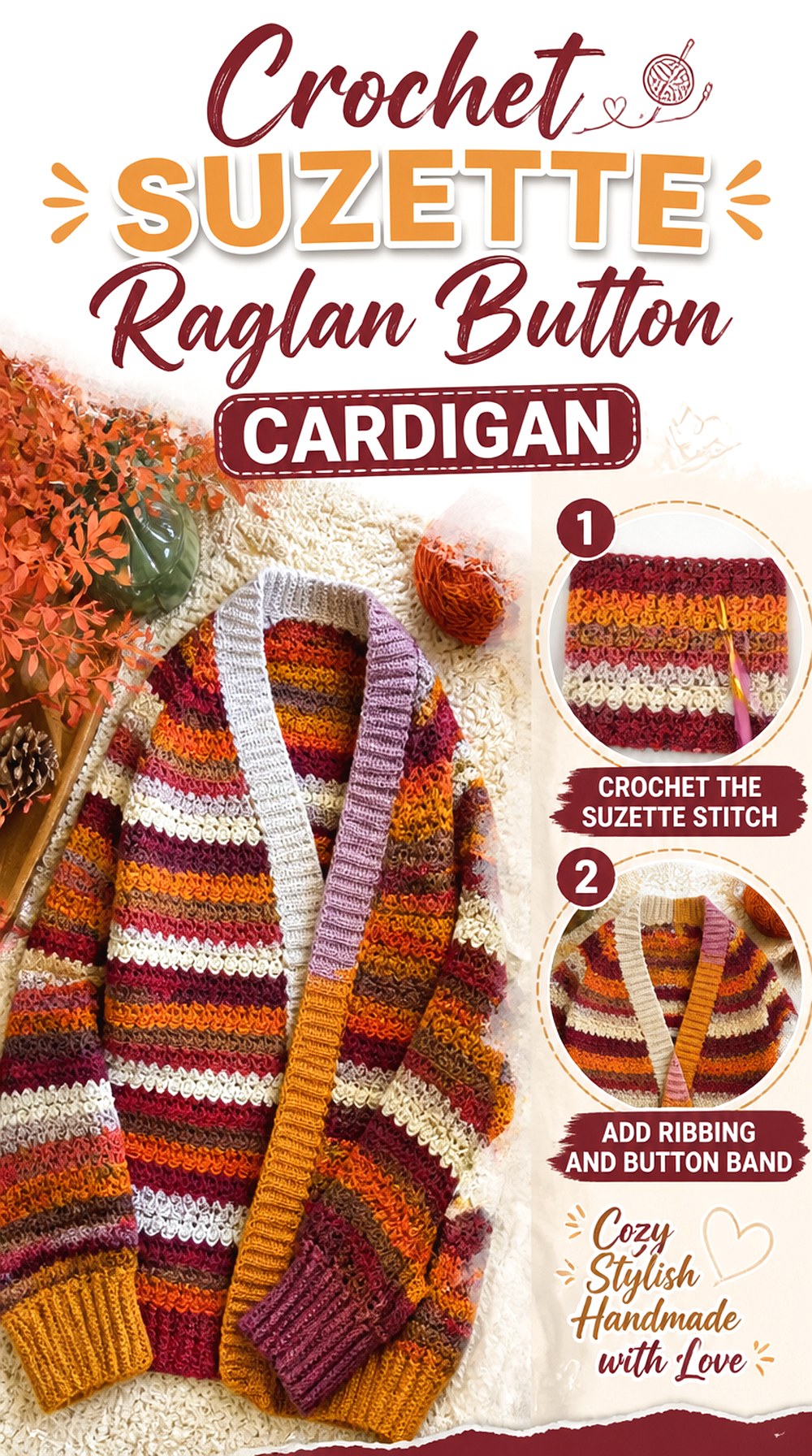 Crochet Suzette Raglan Button Cardigan