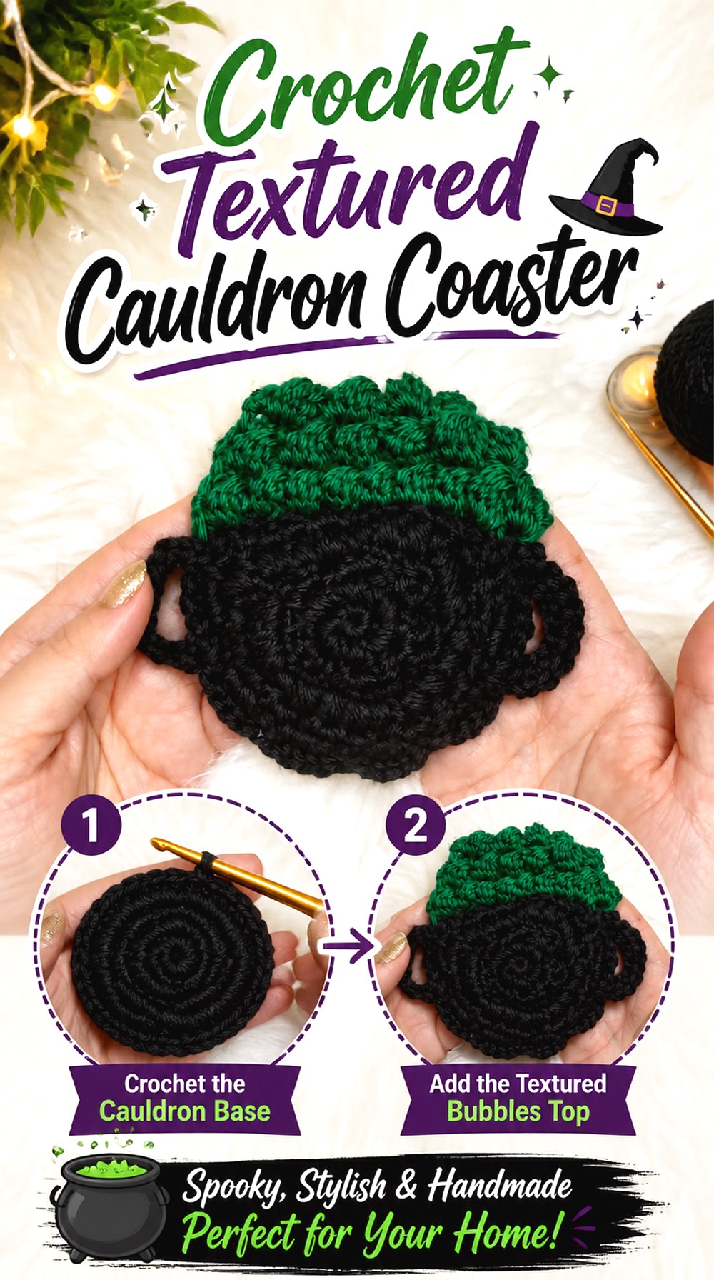 Crochet Textured Cauldron Coaster