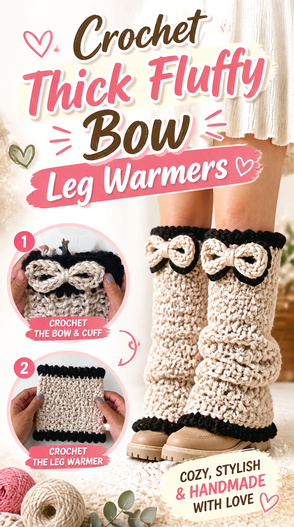 Crochet Thick Fluffy Bow Leg Warmers