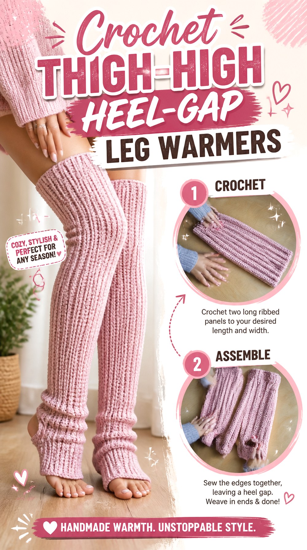 Crochet Thigh High Heel Gap Leg Warmers