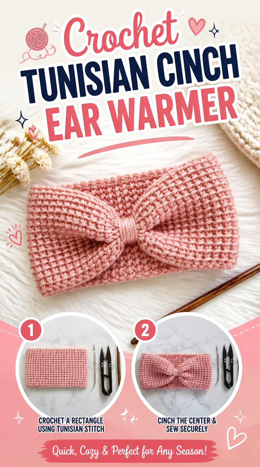 Crochet Tunisian Cinch Ear Warmer