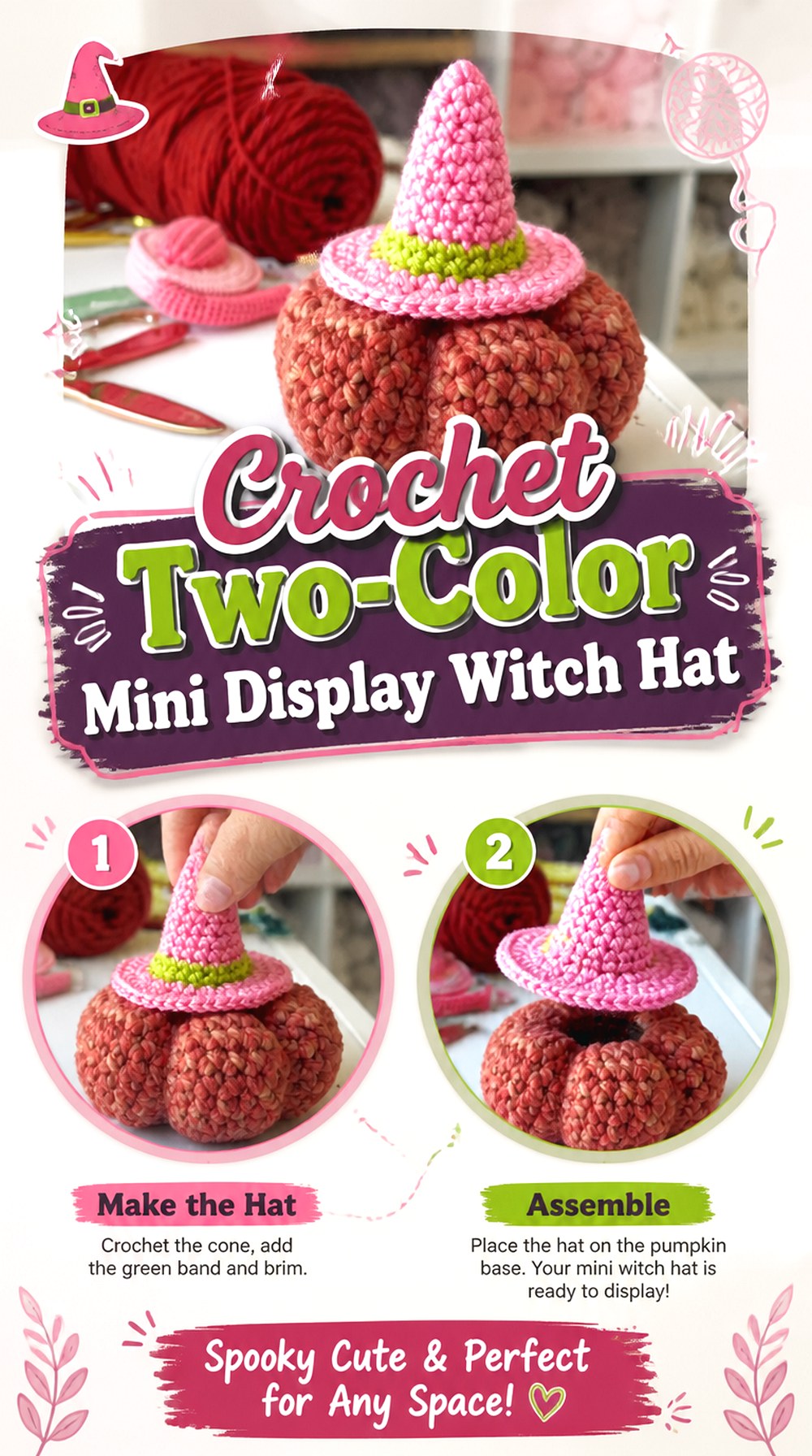 Crochet Two Color Mini Display Witch Hat