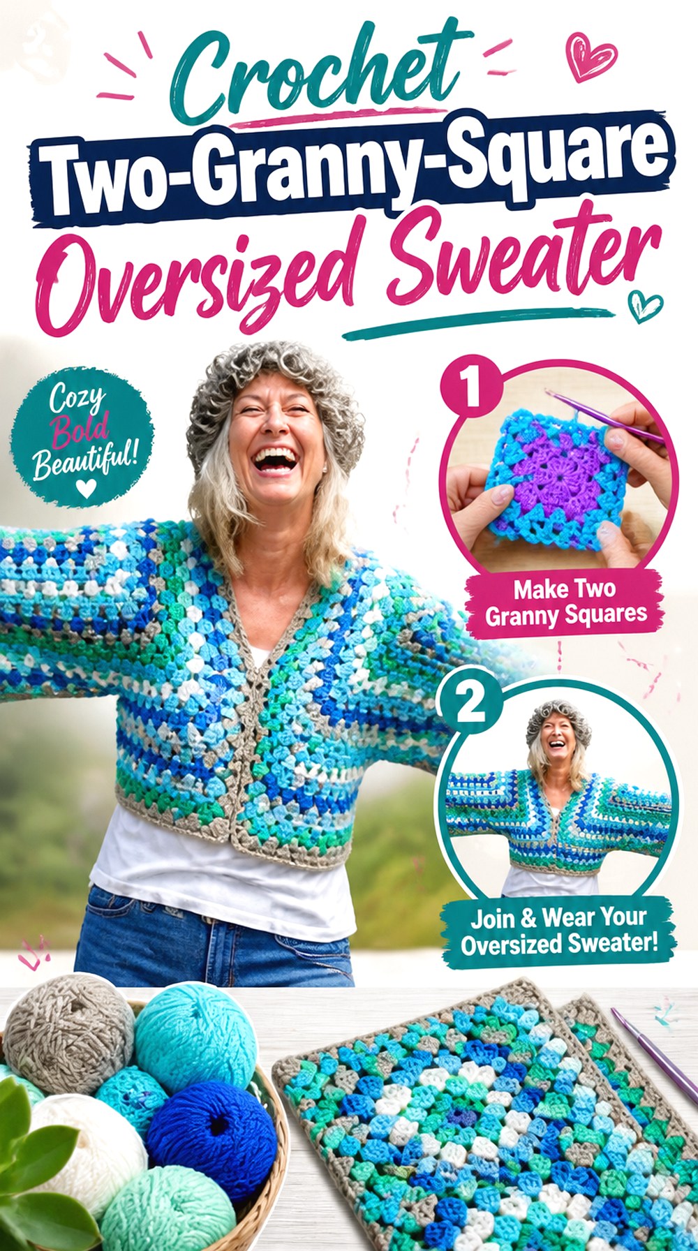 Crochet Two Granny Square Oversized Sweater