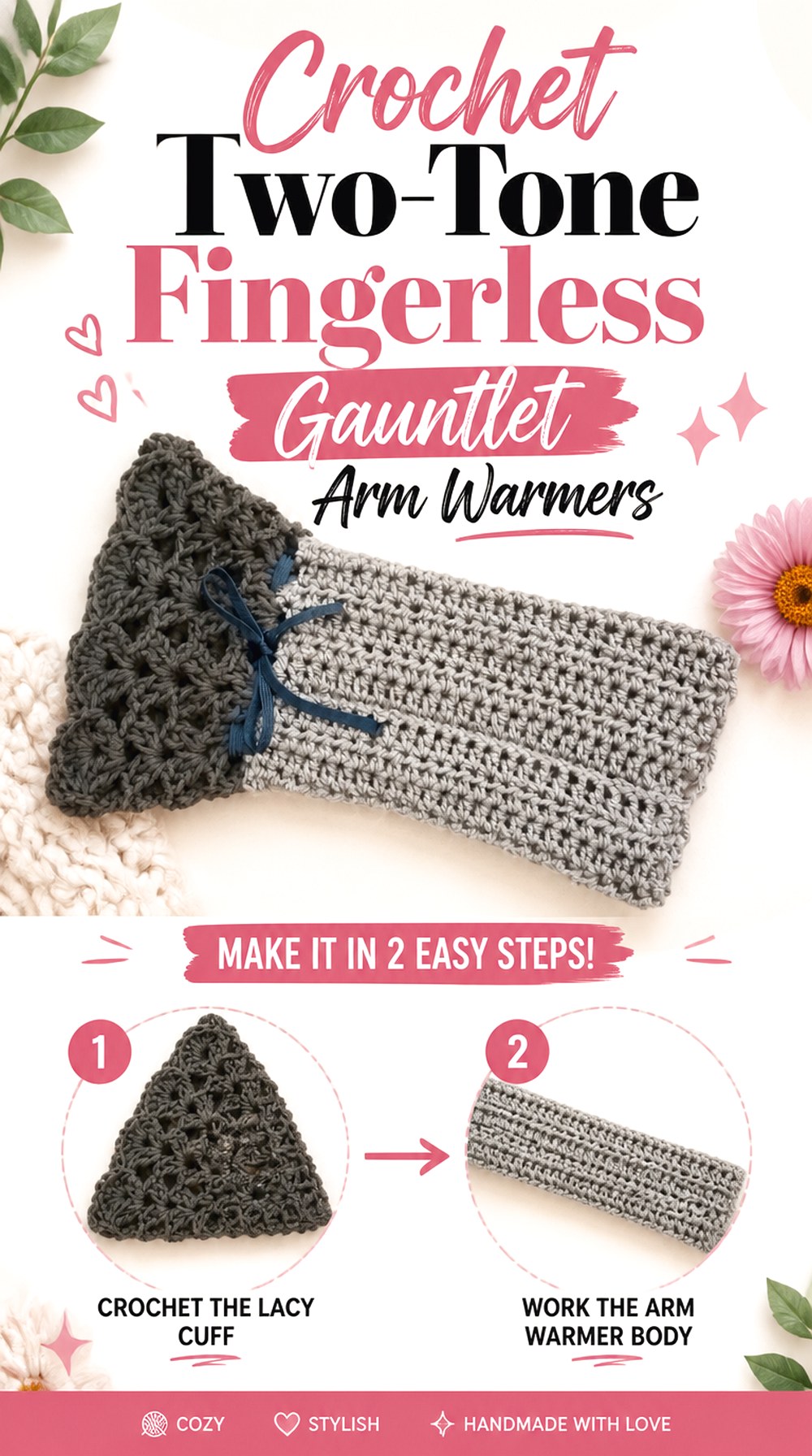 Crochet Two Tone Fingerless Gauntlet Arm Warmers