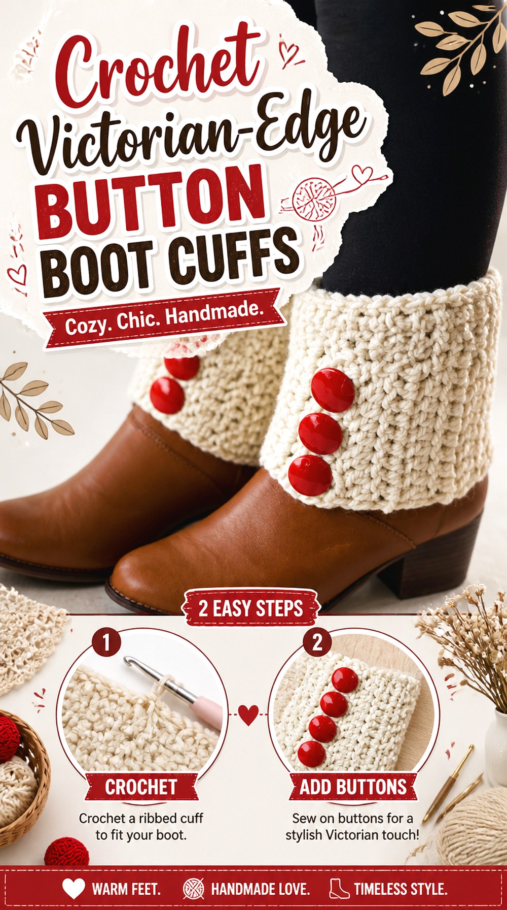 Crochet Victorian Edge Button Boot Cuffs