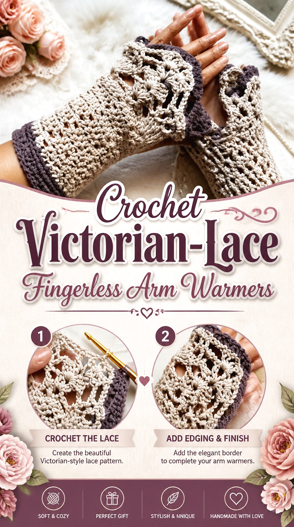 Crochet Victorian Lace Fingerless Arm Warmers