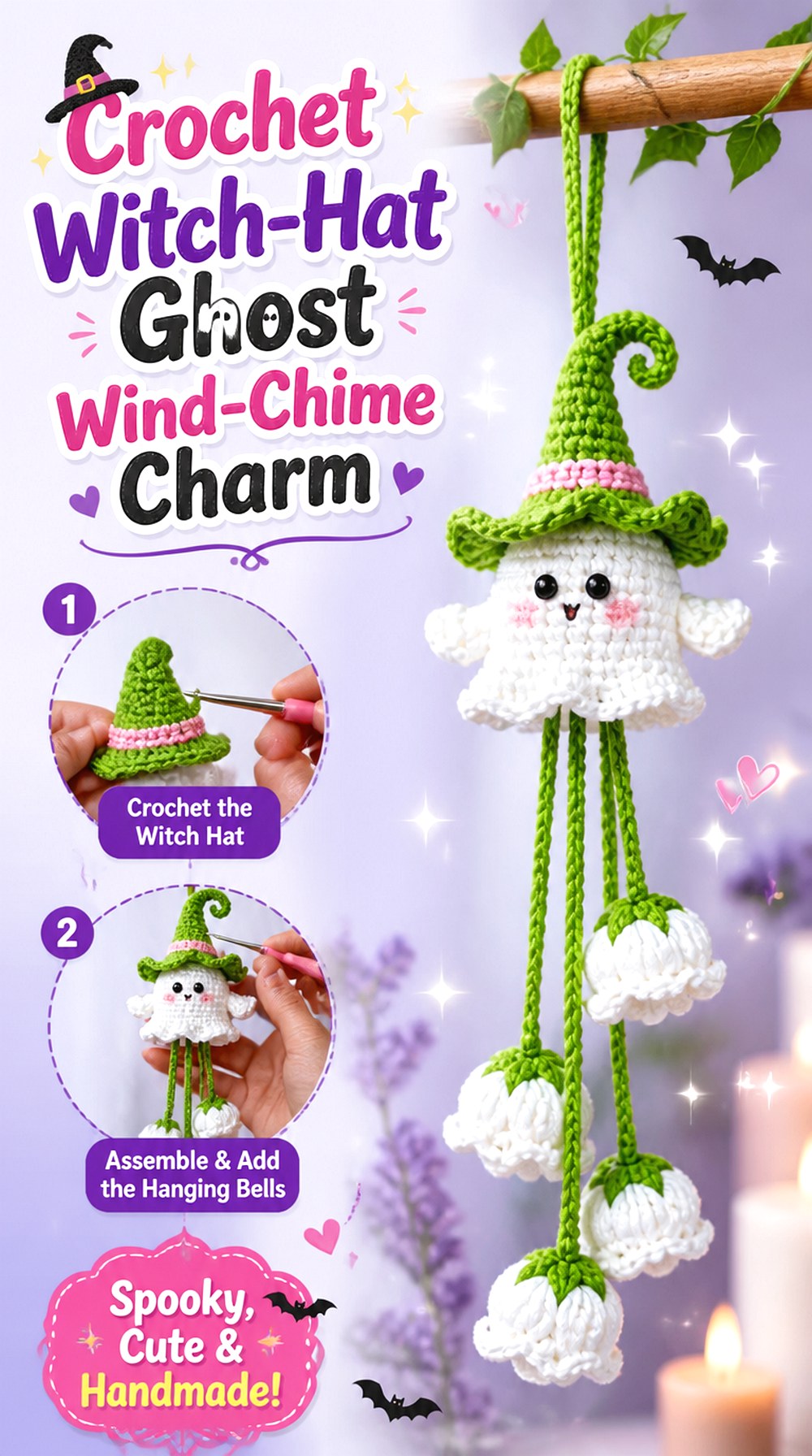 Crochet Witch Hat Ghost Wind Chime Charm