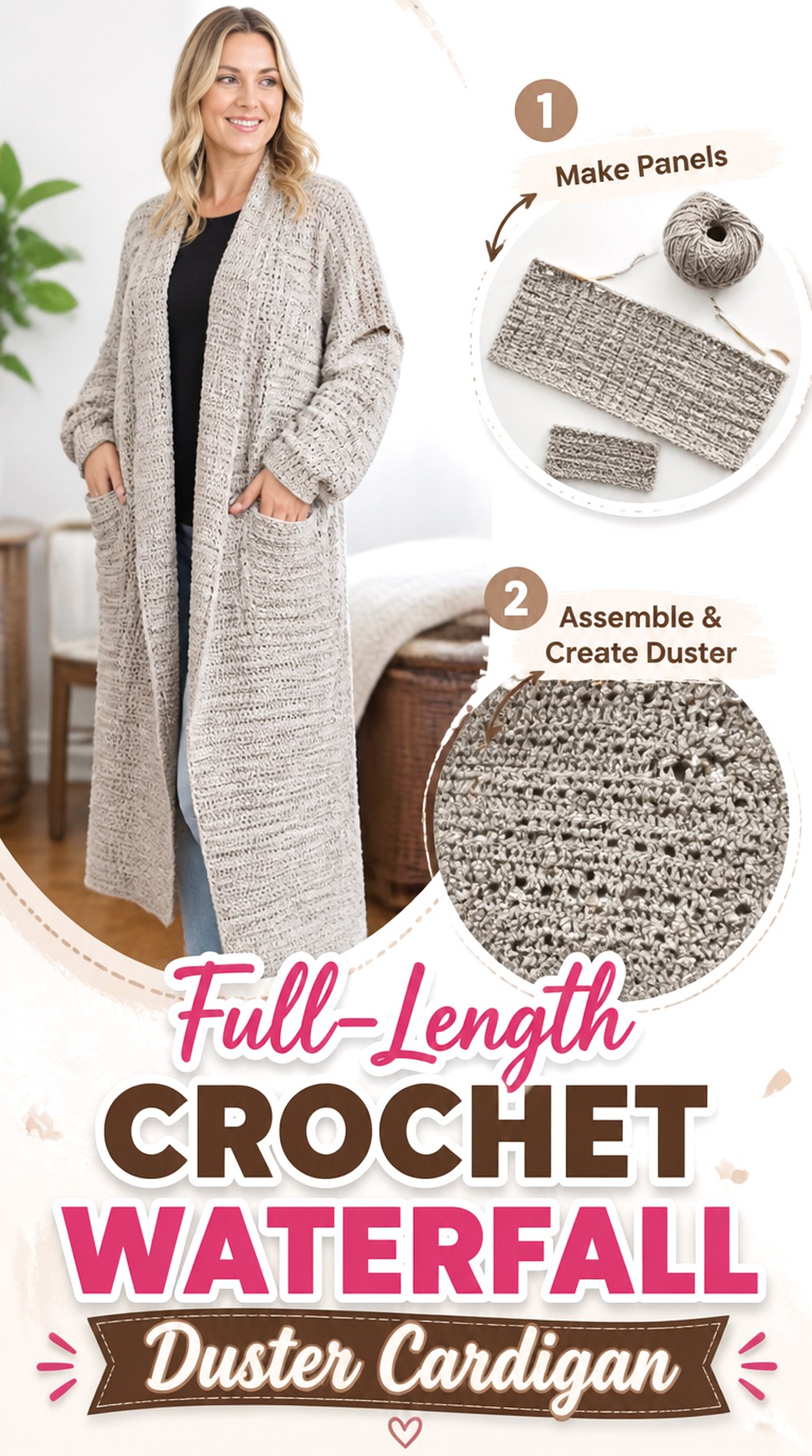 Full Length Crochet Waterfall Duster Cardigan