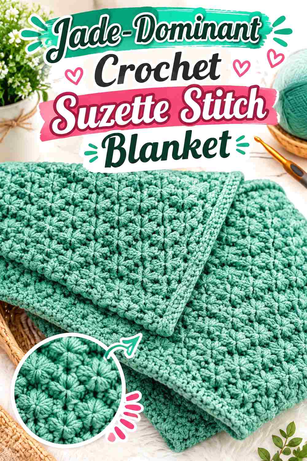1. Jade Dominant Crochet Suzette Stitch Blanket