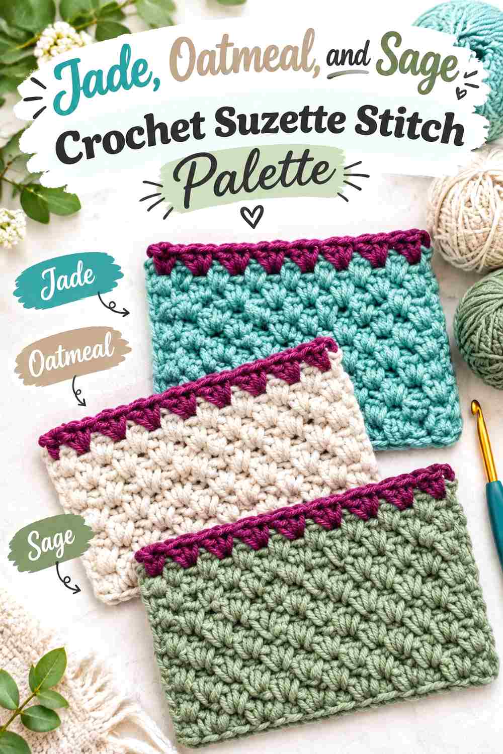 8. Jade Oatmeal And Sage Crochet Suzette Stitch Palette