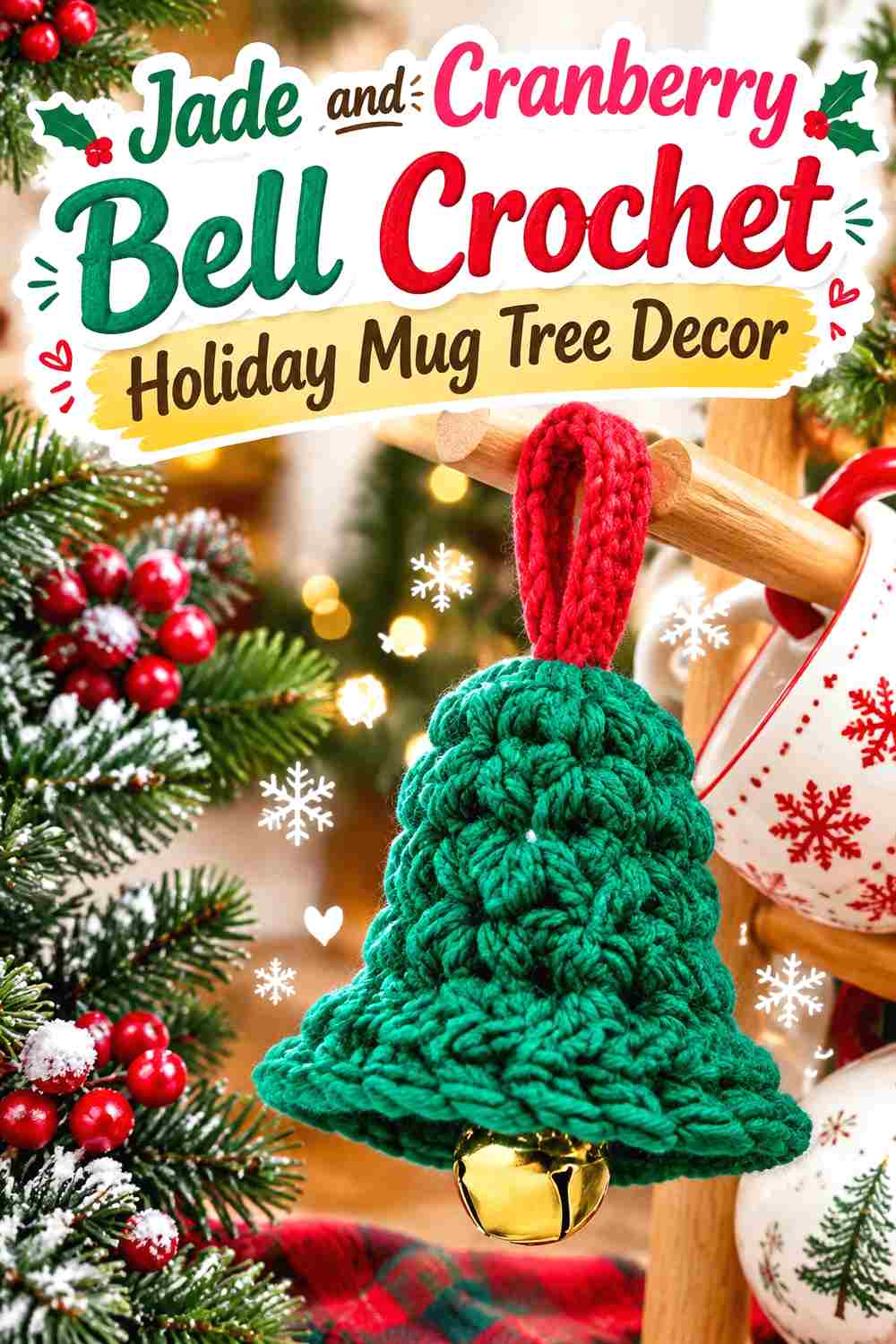 9. Jade And Cranberry Bell Crochet Holiday Mug Tree Decor