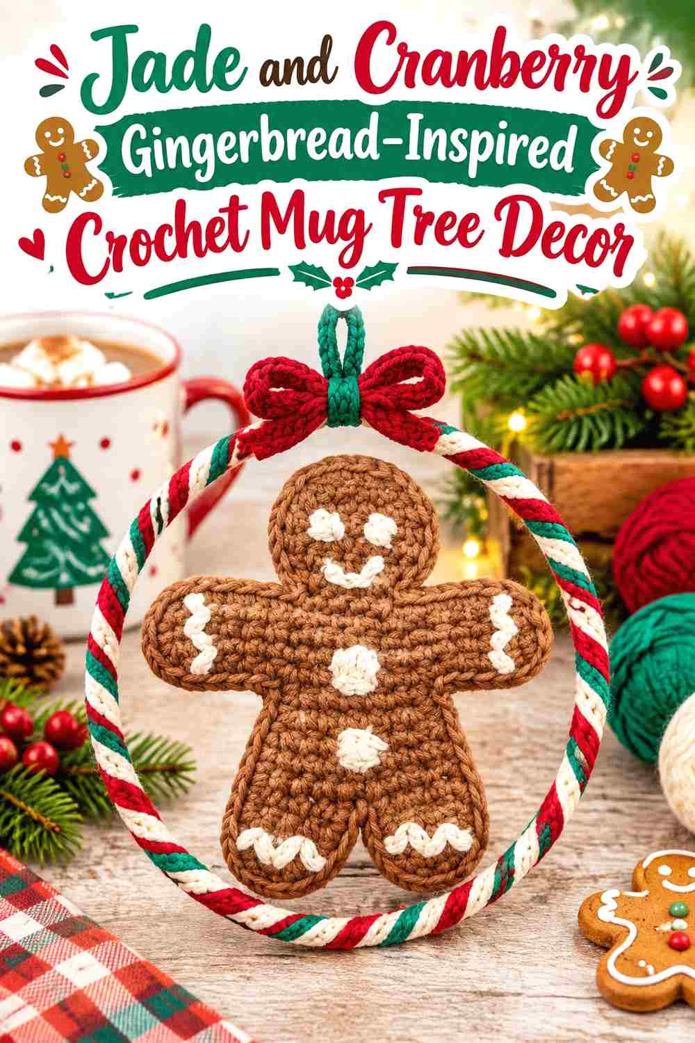 6. Jade And Cranberry Gingerbread Inspired Crochet Mug Tree Decor
