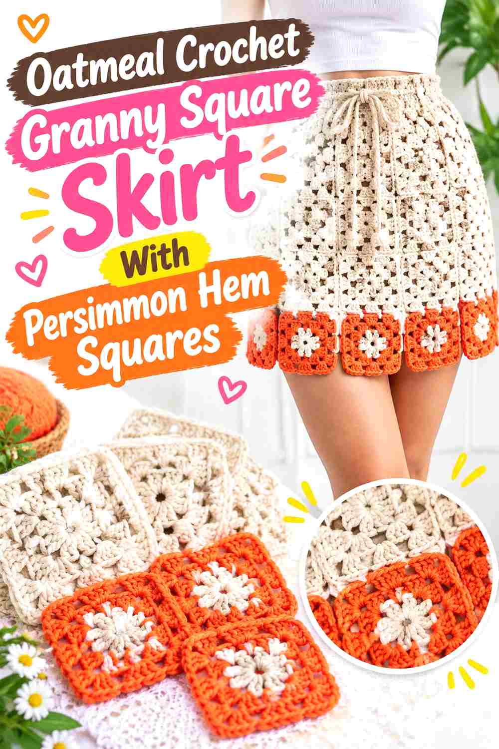 10. Oatmeal Crochet Granny Square Skirt With Persimmon Hem Squares