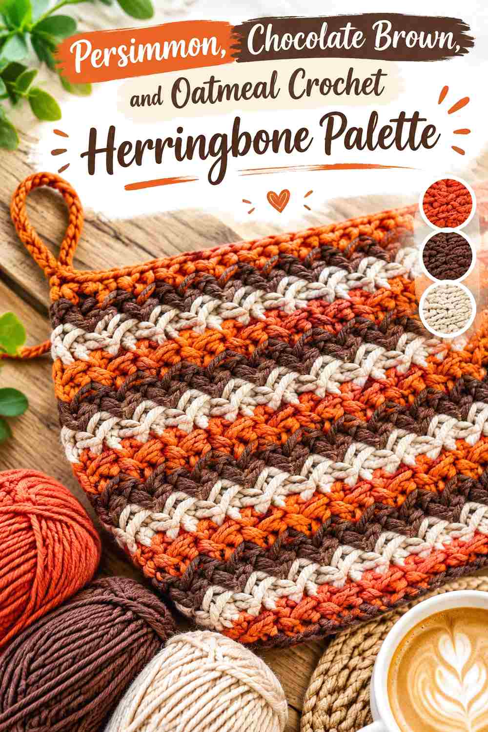 11. Persimmon Chocolate Brown And Oatmeal Crochet Herringbone Palette