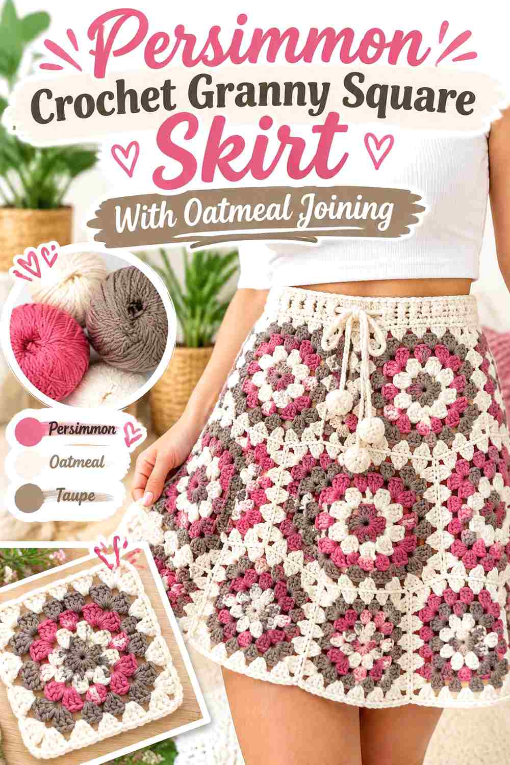 4. Persimmon Crochet Granny Square Skirt With Oatmeal Joining