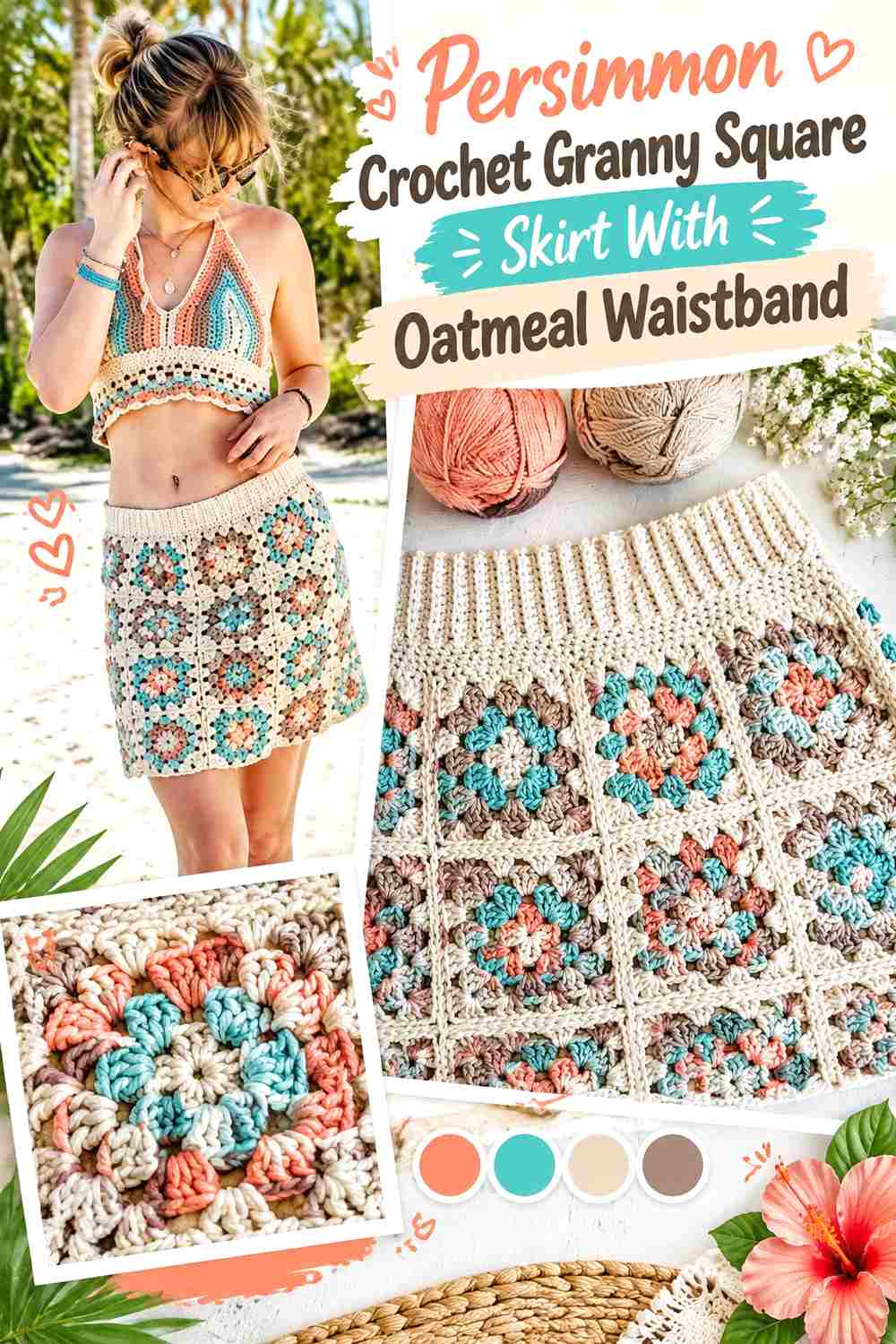 7. Persimmon Crochet Granny Square Skirt With Oatmeal Waistband