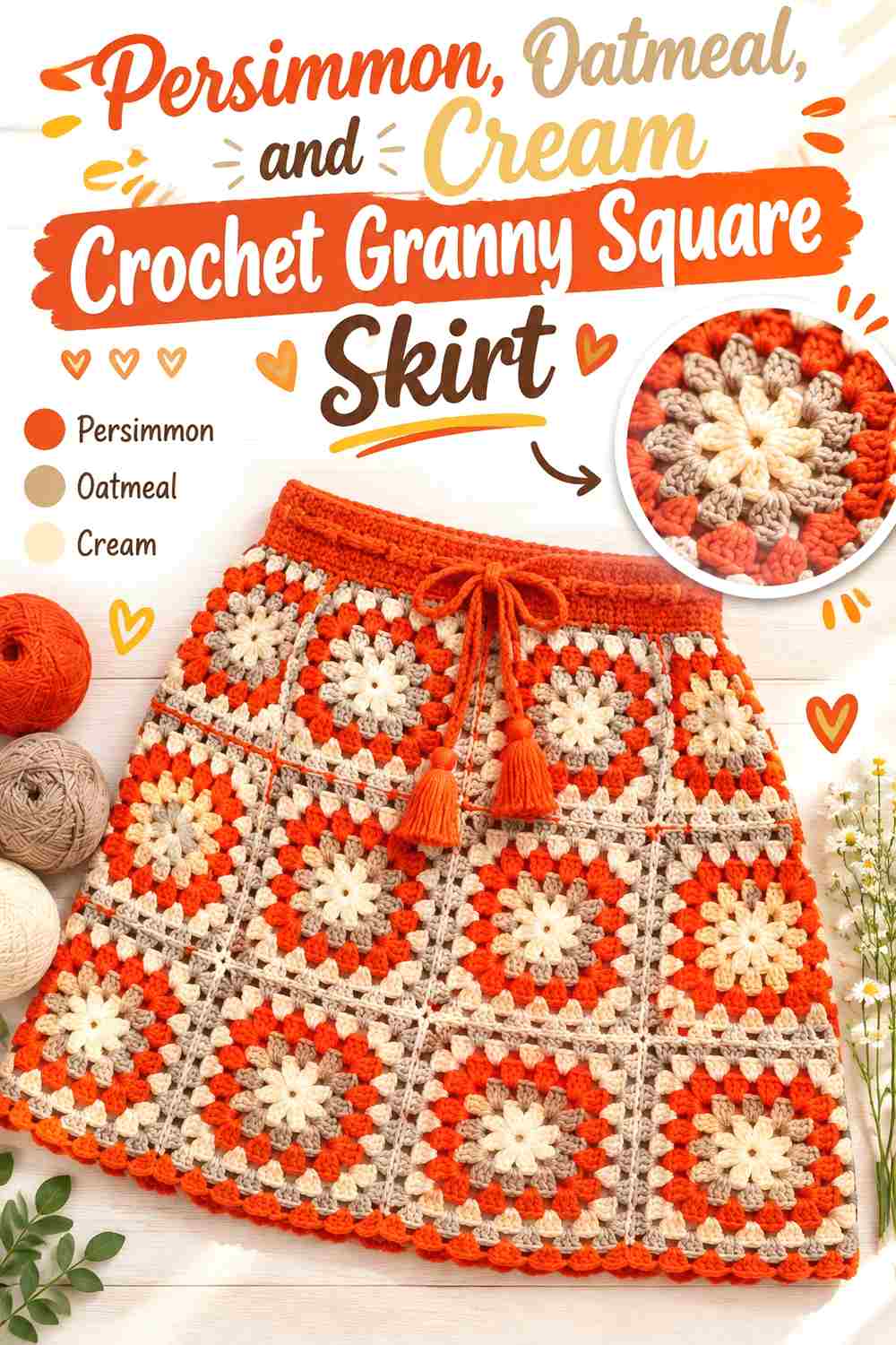 14. Persimmon Oatmeal And Cream Crochet Granny Square Skirt