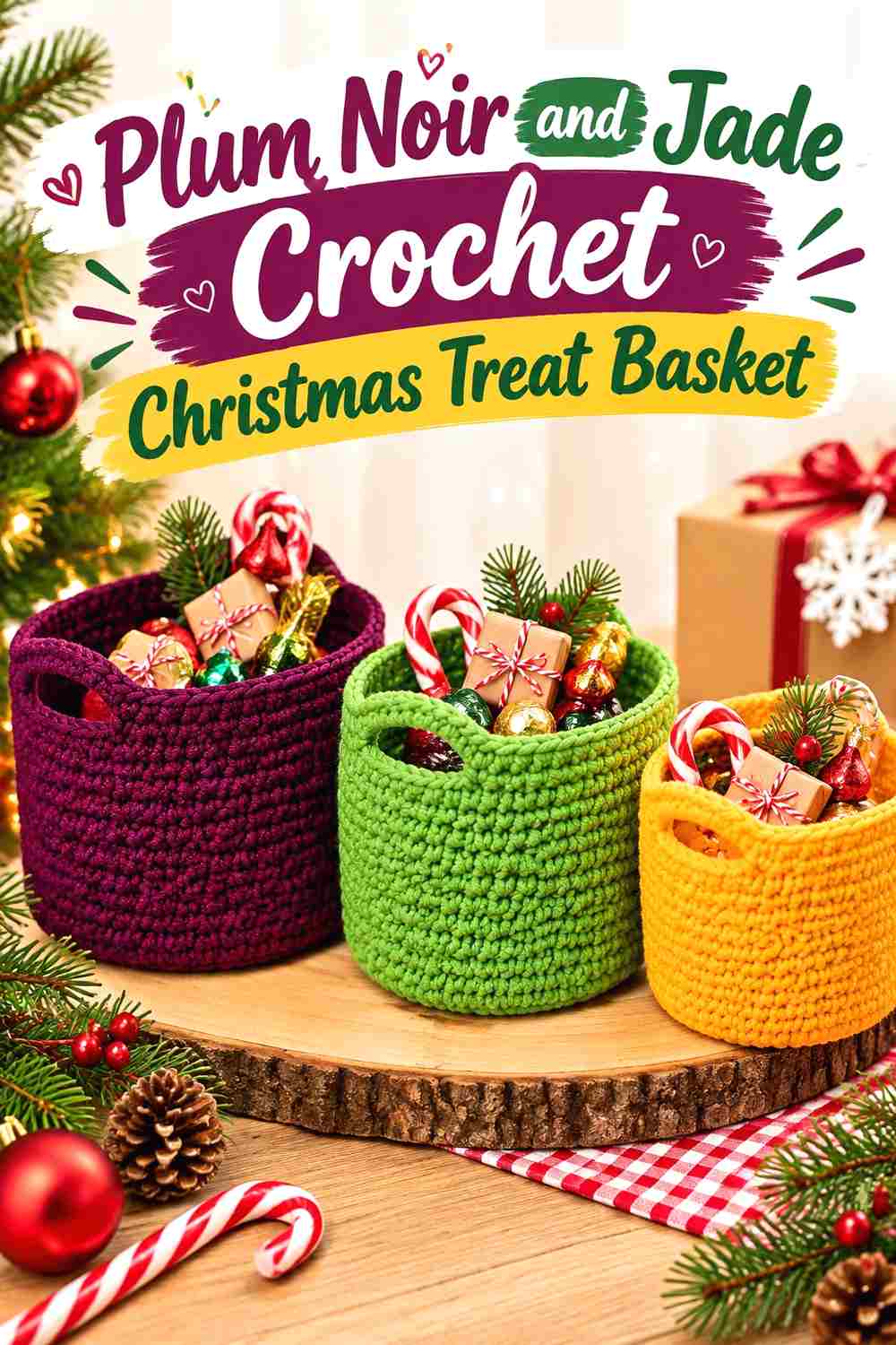 14. Plum Noir And Jade Crochet Christmas Treat Basket