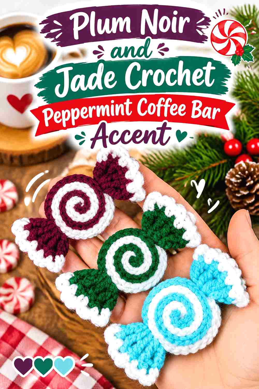 15. Plum Noir And Jade Crochet Peppermint Coffee Bar Accent