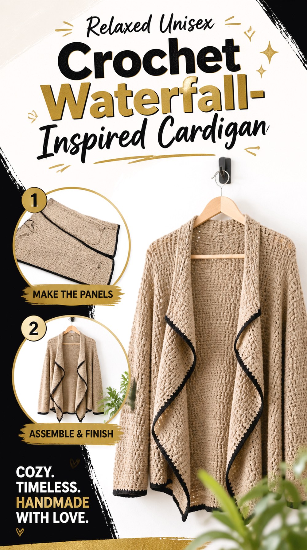Relaxed Unisex Crochet Waterfall Inspired Cardigan